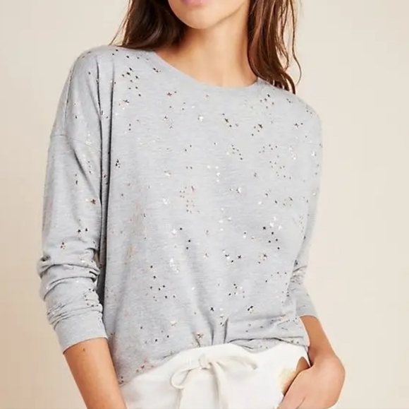 Anthropologie Tops - Anthropologie Saturday Sunday Long Sleeve Cotton Top with Rose Gold Stars, Small